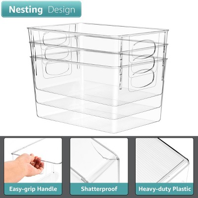 Large Clear Plastic Stackable Storage Bins with Handles, 4 Pack