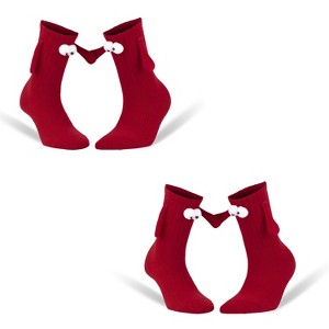 Magnetic Holding Hands Couple Socks – 2 Pairs, Soft Cotton, Fun Romantic Gift, Valentine’s Day Socks, Shoe Size 5-10 - 1 of 4