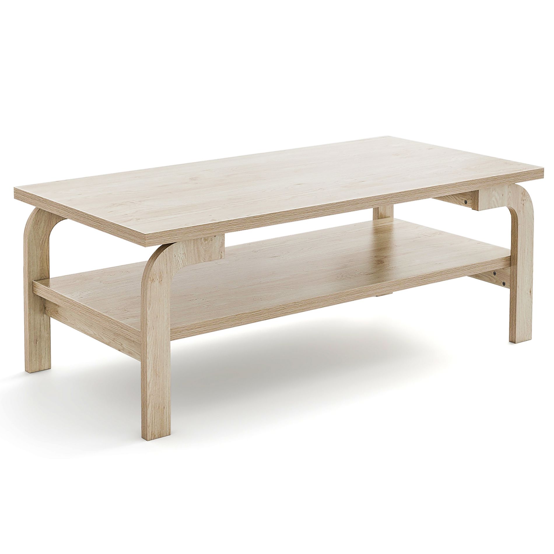 Tangkula 47" Rectangular Coffee Table w/ Storage Shelf & Curved Legs for Living Room