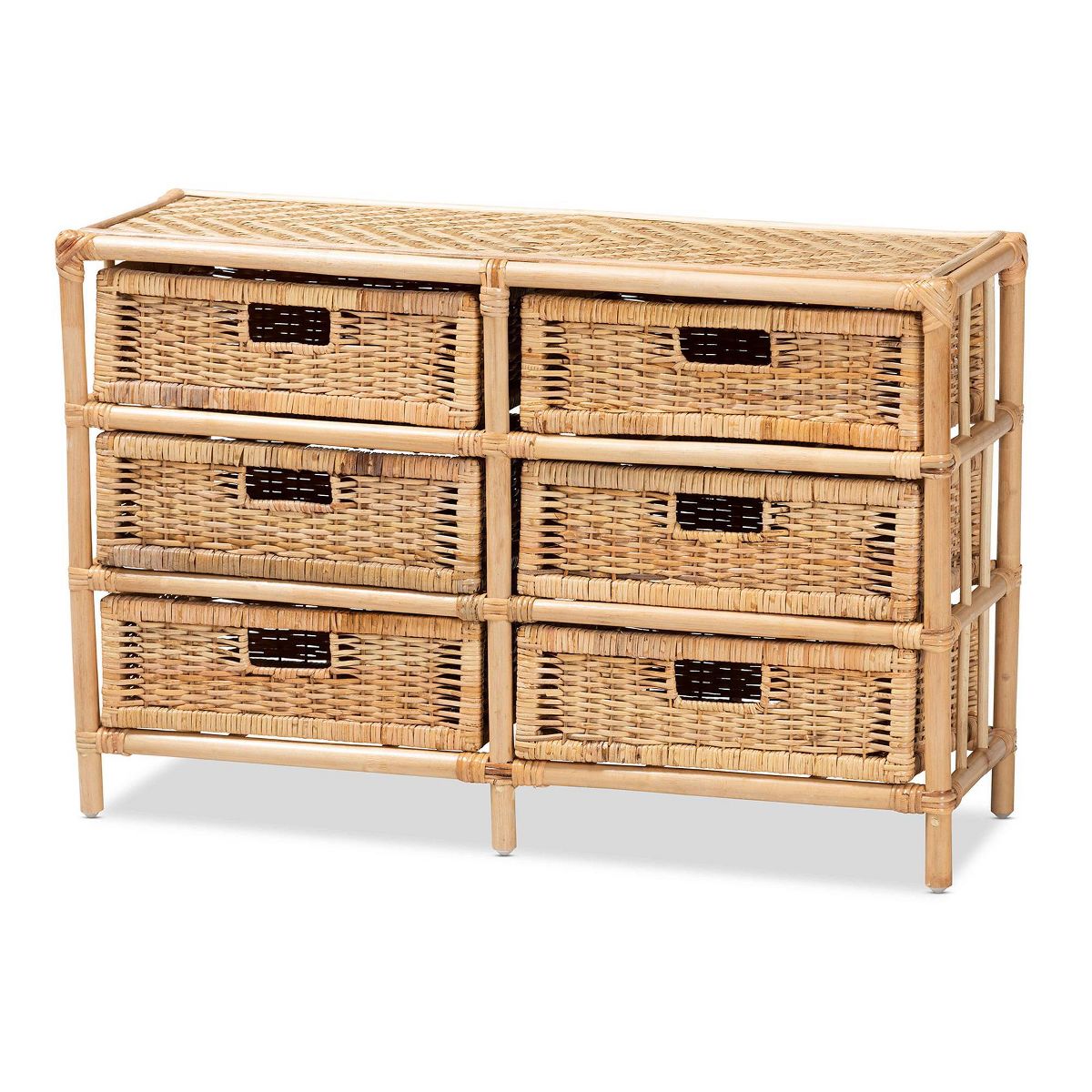 bali & pari Dariana Rattan 6 Drawer Storage Cabinet Natural/Brown: Bohemian Style, Plywood Frame, No Assembly Required