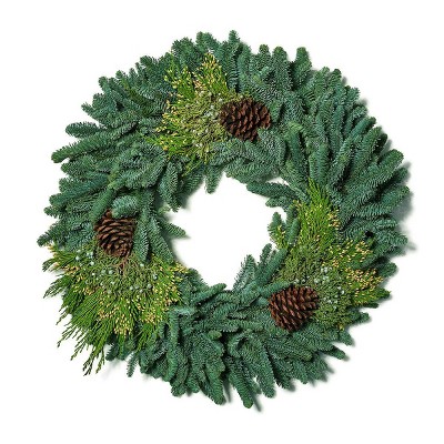 Van Zyverden Live Fresh Cut Pacific Northwest Mixed 24" Wreath Pine Cone Decorated