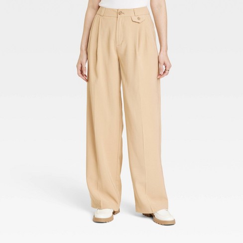 Women's High-Rise Relaxed Fit Baggy Wide Leg Trousers - A New Day™ Tan 12