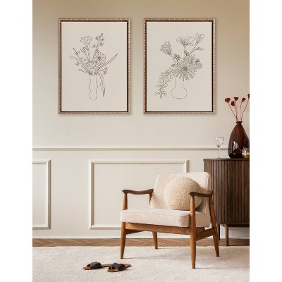 Gold Beaded Frame Botanical Sketch Canvas Art Set