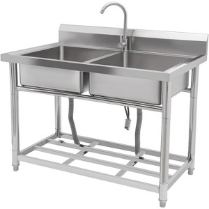 Freestanding Stainless Steel Kitchen Utility Sink 39.4"x19.7"x33.5" Single Bowl with Hot & Cold 360° Swivel Faucet – Durable Rust Resistant - 1 of 4