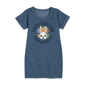 - Instant Message - Easter Eggs Come From Where Graphic Short Sleeve Fleece Dress - 1 of 4