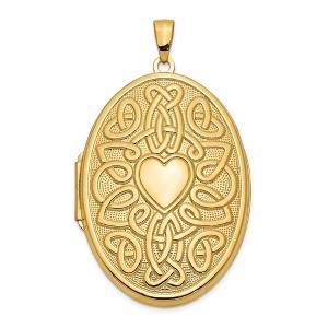 Black Bow Jewelry 14k Yellow Gold 38mm Celtic Heart Oval Locket - 1 of 3