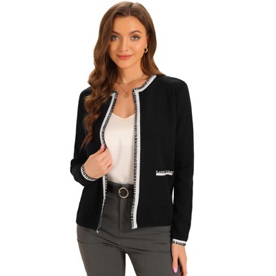 Allegra K Women's Contrast Color Knit Long Sleeve Open Front Sweater Cardigan