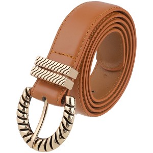 INSPIRE CHIC Women Gold Buckle Vintage 1.1" Width Classic Faux Leather Waist Belts 1Pc - 1 of 4