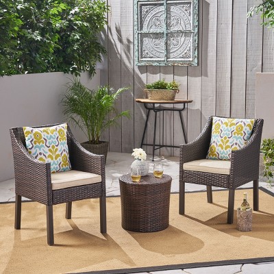 Christopher Knight Home Edenborn Outdoor Wicker 3 Piece Chat Set with Cushion