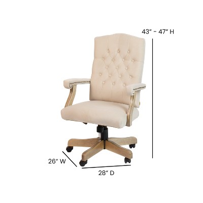 Ivory Microfiber High Back Executive Swivel Office Chair with Driftwood Arms