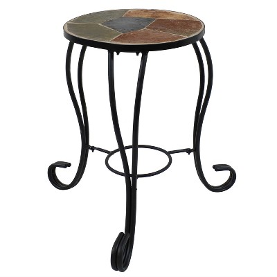 Sunnydaze Indoor/Outdoor Steel Frame Decorative Slate Tile Top Flower Plant Stand Display Side Table - 12"