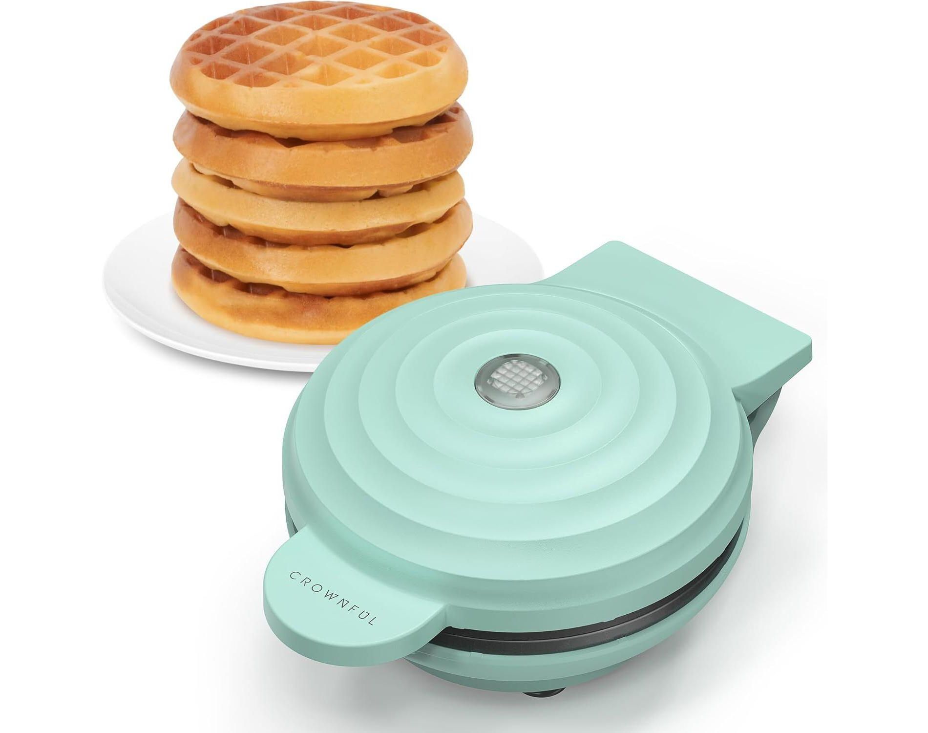 Crownful Mini Waffle Maker Machine, 4 Inch Chaffle Maker with Compact Design（Green）