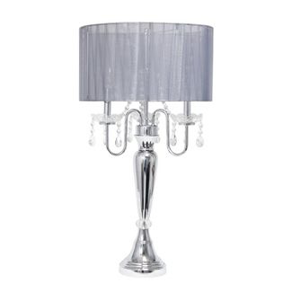 Romantic Sheer Shade Table Lamp with Hanging Crystals Gray - Elegant Designs