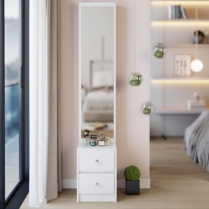 Full Body Mirror Cabinet with Drawers, Minimalist MDF Storage Tower for Bedroom or Vanity Corner-Cuddlewood - 1 of 4