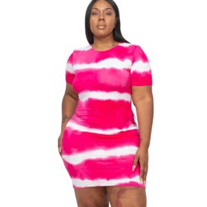 Slickblue Plus Size Tie-Dye Bodycon Dress, High-Stretch Jersey, Casual or Party Wear, Fuchsia/Orange, 1XL-3XL - 1 of 4