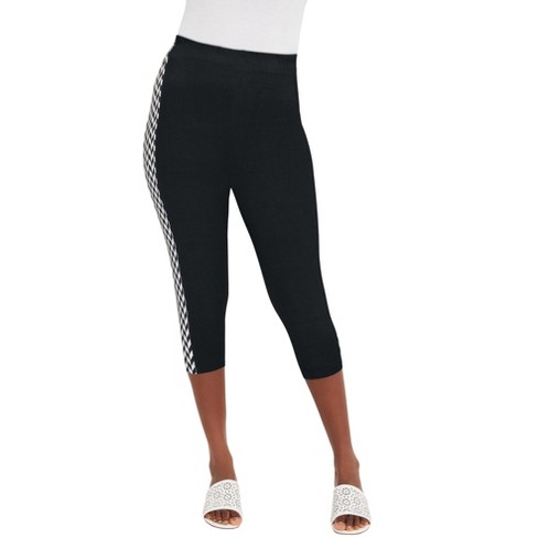 Jessica London Women's Plus Size Everyday Stretch Cotton Capri Legging -  30/32, Black Graphic Herringbone : Target