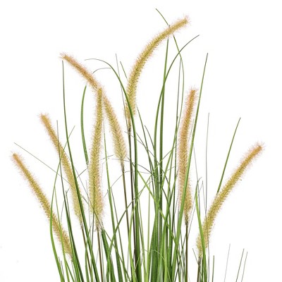 36" Green Artificial Grass and Cattails in Iron Pot