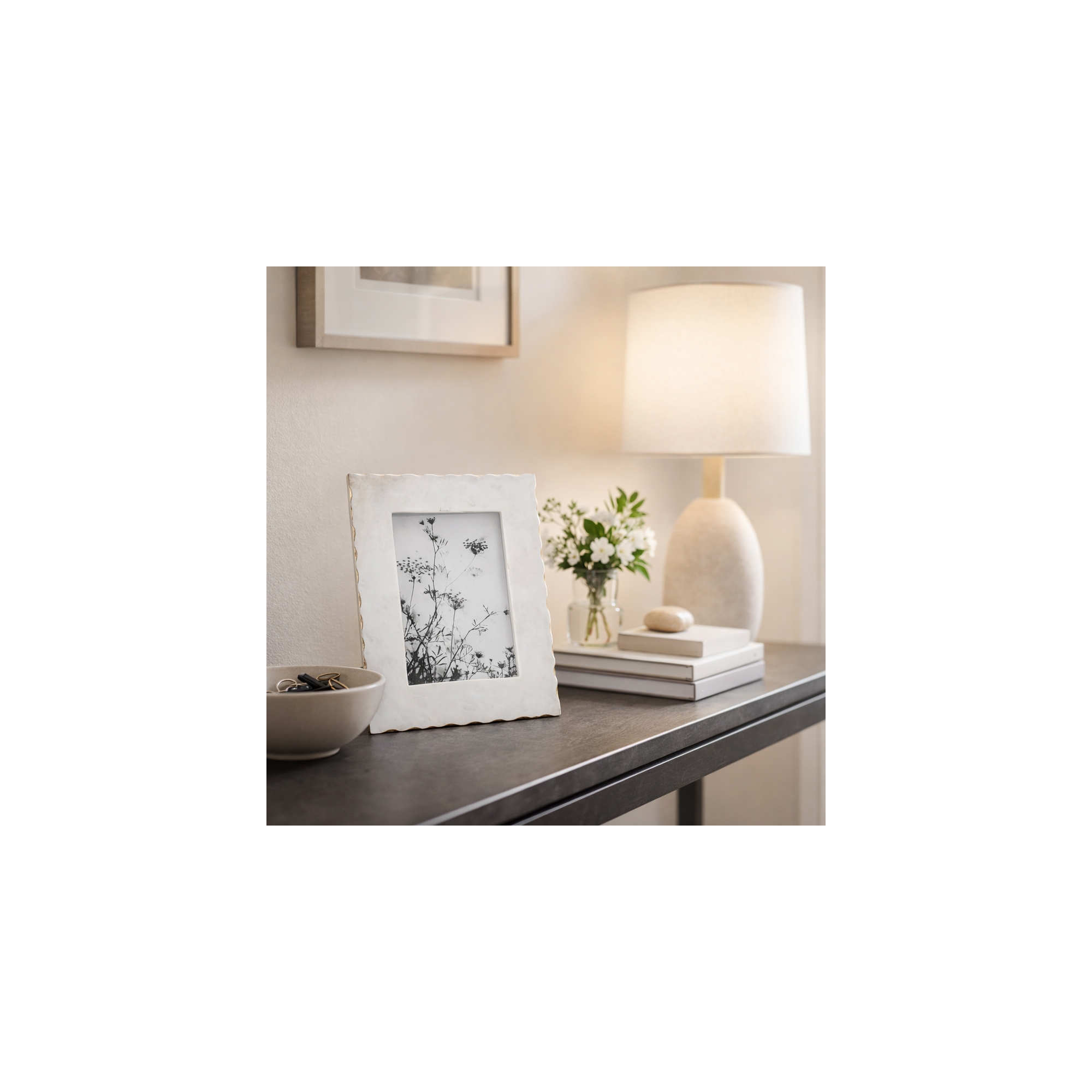 Modern Marble Rectangular Decorative Picture Frame - Photo Frame for Wall Display on Shelves, Mantels or Console Tables - 10", White