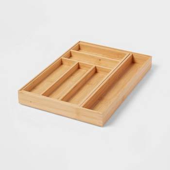 wobivcs Bamboo Silverware Drawer Organizer with lid-5  Compartments.Flatware