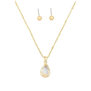 Slickblue Women's Crystal Teardrop Pendant Necklace & Small Ball Earrings, Perfect for Date Night, 16"+2", Color Options - 1 of 3