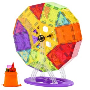 VEVOR Magnetic Tiles, 181 PCS Magnetic Building Blocks for Kids, Magnet Building Set with Car Bases/Ferris Wheel/Letter & Digital Cards - 1 of 4