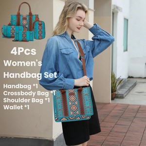 URECOVER 4Pcs Fashion Women's Handbags Set, Boho Tote Bags Shoulder Bags Purse Crossbody Bag Wallet, Blue - 1 of 4