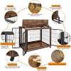 Furniture Style Dog Crate Side Table On Wheels with Double Doors and Lift Top. Rustic Brown, 43.7'' Wx 30'' D x 31.1'' H. - 3 of 4