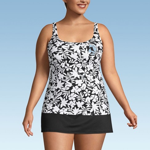 Lands End Women s Plus Size Square Neck Underwire Tankini Swimsuit Top 24w Black Havana Floral Target