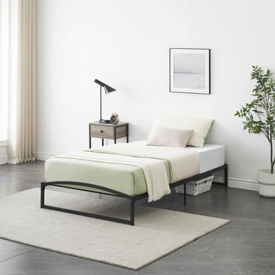 Homhougo 10 Inch Metal Platform Twin Size Bed Frame Low Profile with Sturdy Steel Slats Support Black