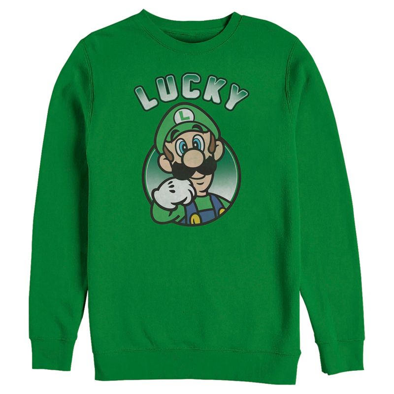Men's Nintendo Super Mario St. Patrick's Day Lucky Luigi Retro Sweatshirt, 1 of 5