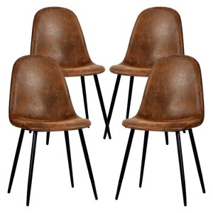 FurnitureR Dining Chairs Set of 4 with Metal Legs, Suede Fabric Comfortable Side Seating Mid-Back Amrless for Kitchen, Restarant, Living Room, Brown - 1 of 4