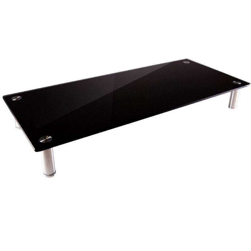 Monoprice Medium Multimedia Desktop Stand, Black Glass 25.6" x 11.0" - Stand & Riser, Desktop TV Stand, Dual Monitors w/ Height Adjustable Legs, 1 of 6