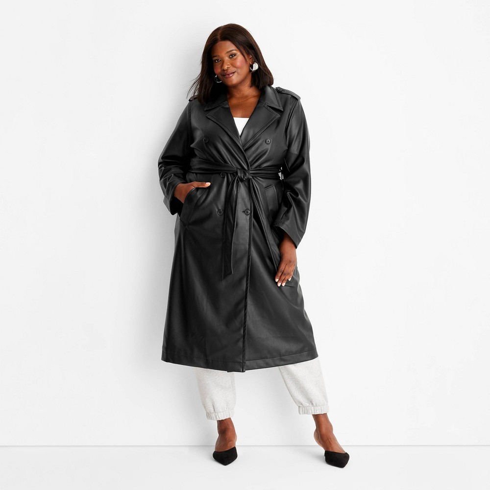 Womens Faux Leather Trench Coat