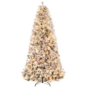 6/7.5ft Snow Flocked Pre-Lit Christmas Tree with 250/350 Multicolor Lights, 8 Lighting Modes and Foldable Metal Base - 1 of 4