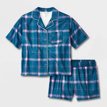Girls' 2pc Flannel Short Sleeve Button Up Pajama Set - art class™
