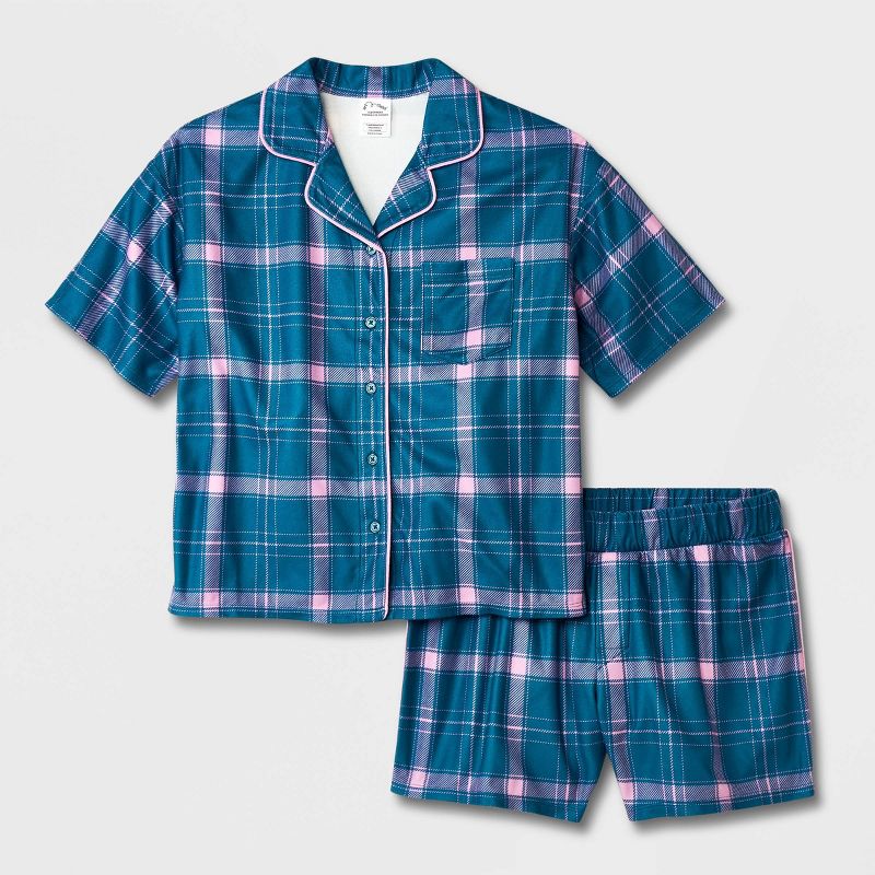 Girls' 2pc Flannel Short Sleeve Button Up Pajama Set - art class™, 1 of 5