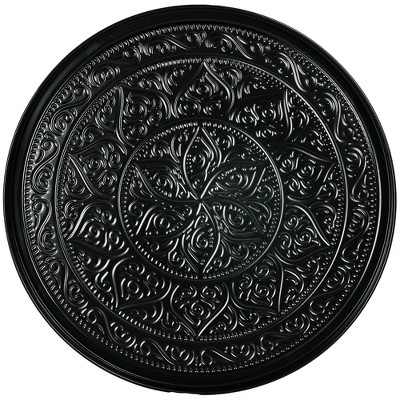 HOMCOM 24" Round Black Metal Coffee Table with Hammered Tray Top