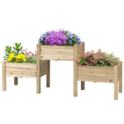 Natural Fir 3-Tier Raised Garden Bed with Planter Boxes