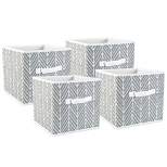 Set of 4 11" x 11" x 11" Nonwoven Polyester Herringbone Square Storage Cube Gray - Design Imports