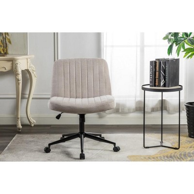 Ridstar Modern Swivel Armless Office Chair with Wheels-Beige