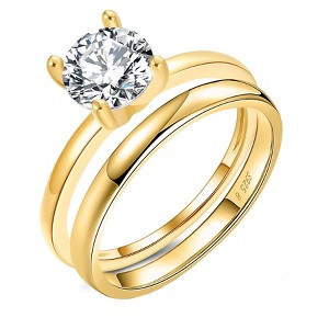 Envy Wedding Ring Set by Ginger Lyne Sterling Silver Engagement Ring and Band for Women - 1 of 4