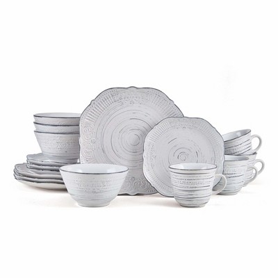 Pfaltzgraff Isabella 16-Piece Stoneware Dinnerware Set, Service for 4 - Handpainted Glazed Finish - Dinner Plates, Salad Plates, Bowls, Mugs - (Gray)