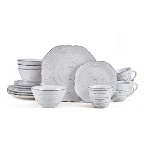Pfaltzgraff Isabella 16-Piece Stoneware Dinnerware Set, Service for 4 - Handpainted Glazed Finish - Dinner Plates, Salad Plates, Bowls, Mugs - (Gray) - 1 of 4