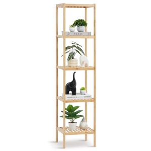 VEVOR 5-Tier Bathroom Standing Shelf, Narrow Shelving Unit, Display Storage Rack Organizer, Freestanding Flower Plant Stand, Bamboo Natural Color - 1 of 4