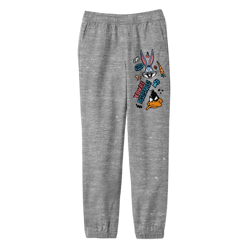 Looney Tunes Bugs Bunny and Daffy Duck Youth Heather Gray Graphic Sweats, 1 of 4