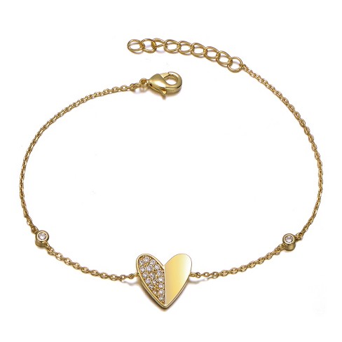 Guili Beautiful 14k Gold Plated Bracelet with Clear Cubic Zirconia Heart Station Charms – Elegant, Sparkling, and Romantic Design - image 1 of 3