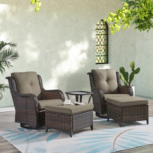 POCASSY 5PCS Patio Furniture Set with Cushioned Outdoor Swivel Rocking Chair, Ottoman and Side Table, All Weather Wicker Outdoor Conversation Set - 1 of 4