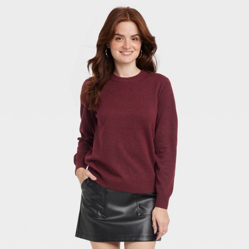 Women's Fine Gauge Crewneck Sweater - A New Day™ Burgundy Xl : Target