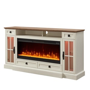 OKD 70" Fireplace TV Stand for 80 Inch TV, Farmhouse TV Stand w/Door & Drawers, Dark Rustic Oak - 1 of 4