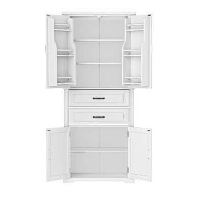 Ridstar 72.5 in. H Multi-Functional Storage Cabinet with 2 Drawers & Adjustable Shelf For Kitchen, Bathroom & Dining Room-White